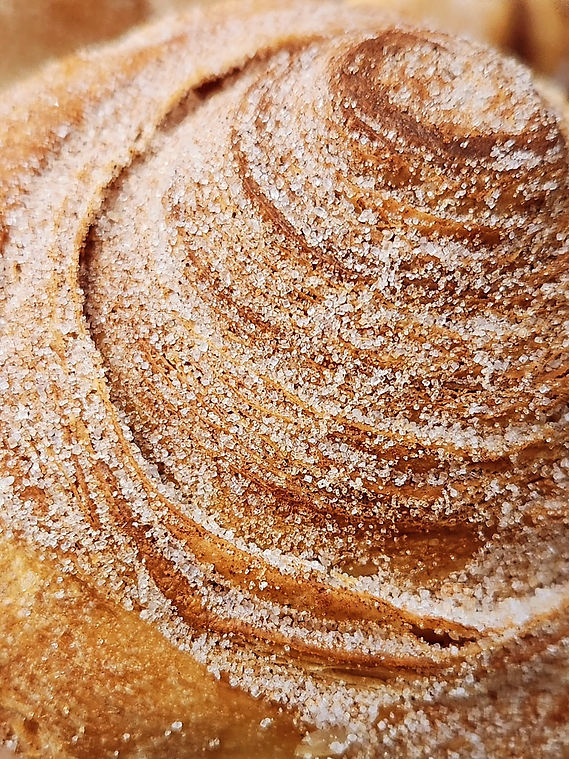 Close-up of a pastry dusted with sugar at Runcible Spoon Bakery.
